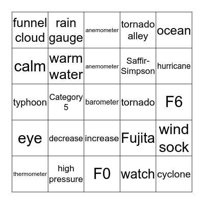 Weather Bingo Card