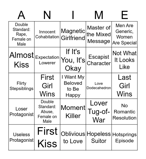 Harem Anime Trope Card 2 Bingo Card