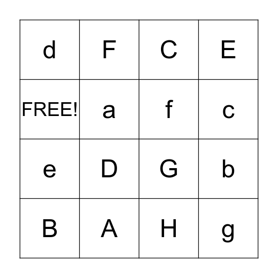 Alphabet A-h Bingo Card