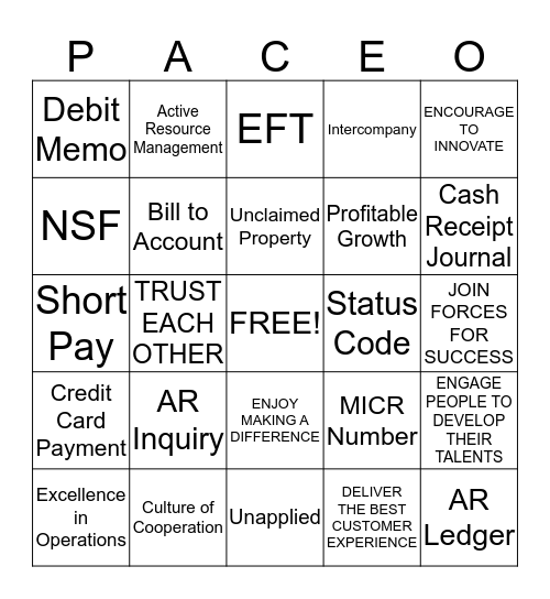 PACE-O Bingo Card