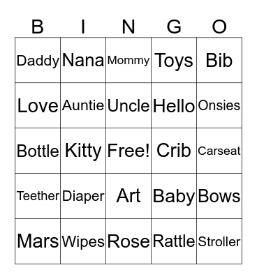 Baby Marley Bingo Card