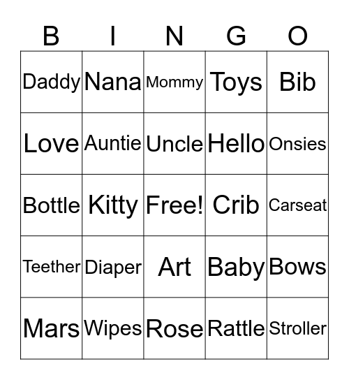 Baby Marley Bingo Card