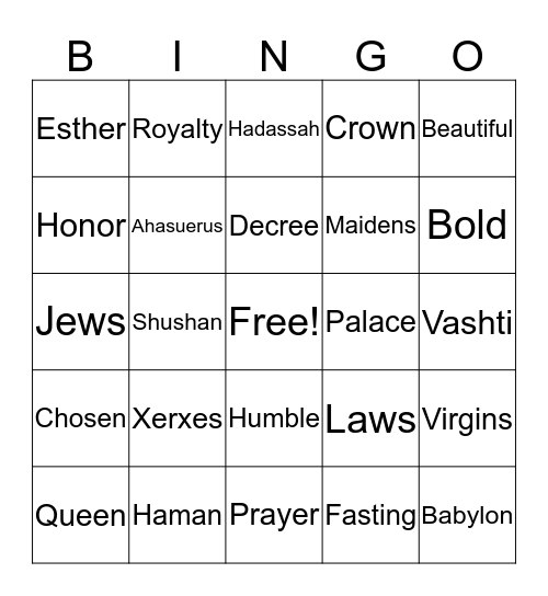 Esther Bingo Card