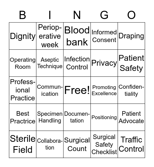 ORNAC Perioperative Week 2019 Bingo Card