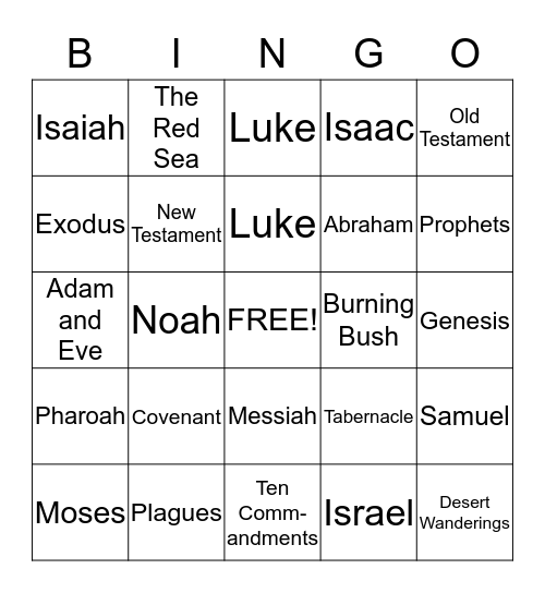 Bible Bingo Card