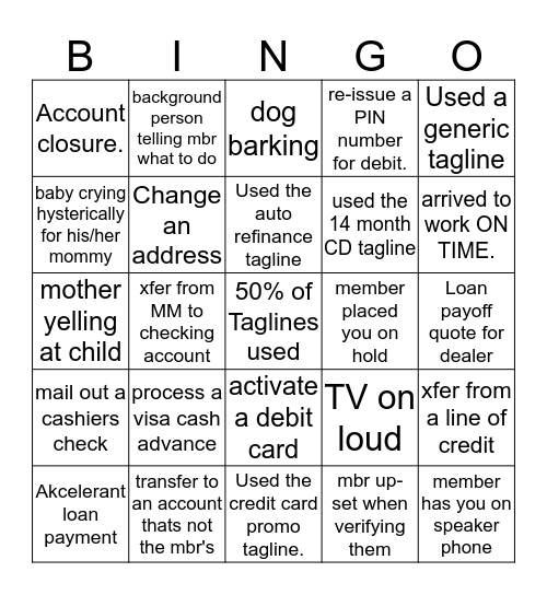 Tagline Bingo! Bingo Card