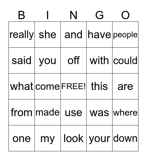 Kindergarten word wall words Bingo Card