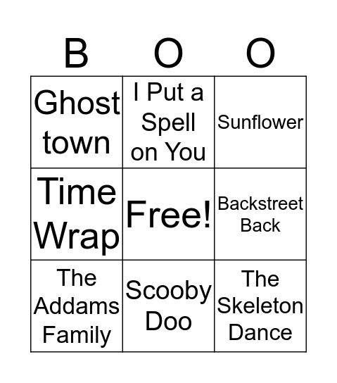 Halloween Song Bingo Card