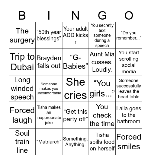 Ro’s 50th Birth Year  Bingo Card