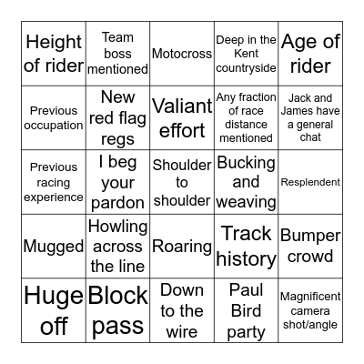 Brands Hatch - Decider Bingo Card