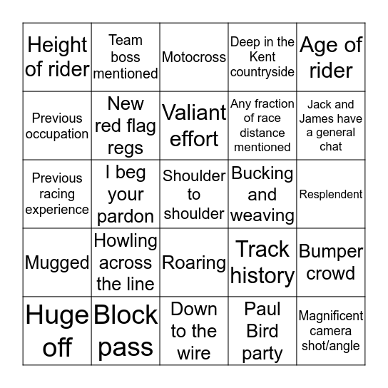 Brands Hatch - Decider Bingo Card