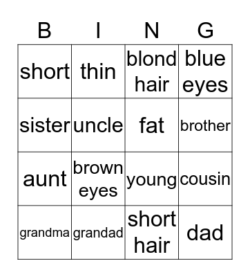 Family & Friends Bingo Card