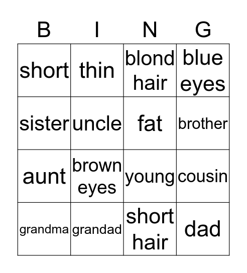 Family & Friends Bingo Card