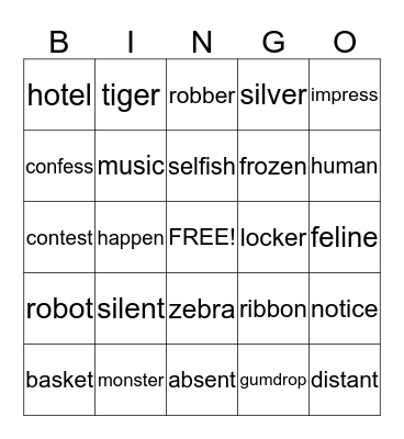Open and Closed Syllables Bingo Card