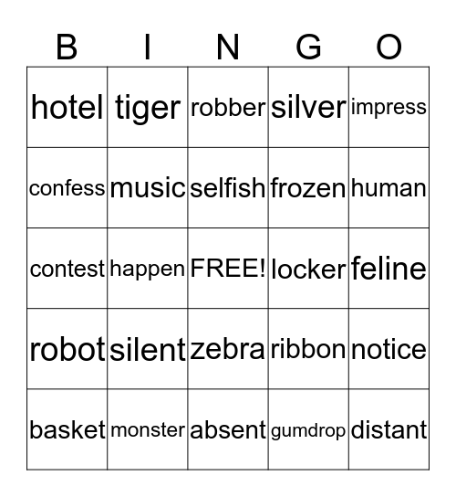 Open and Closed Syllables Bingo Card