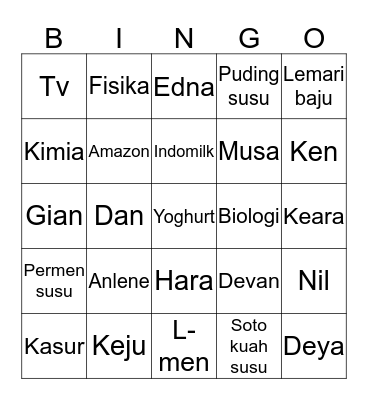 Main Sama Devan zzam8 Bingo Card