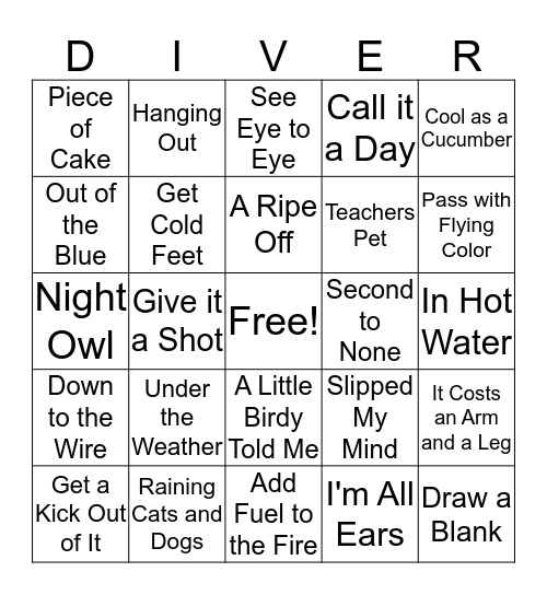 IDIOMS Bingo Card