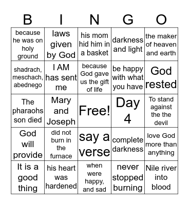 Sunday School Bingo Card