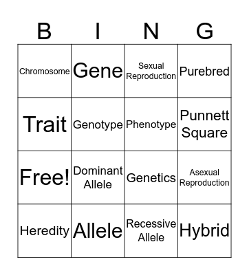 Genetics Vocabulary Bingo Card