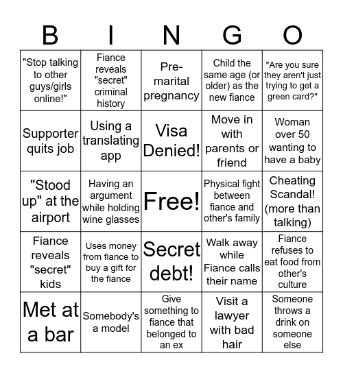 90 Day Fiance "BINGO" Bingo Card