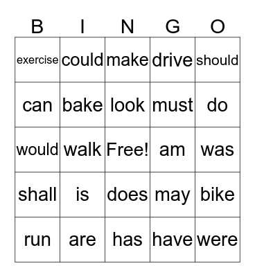 Verbs Bingo Card