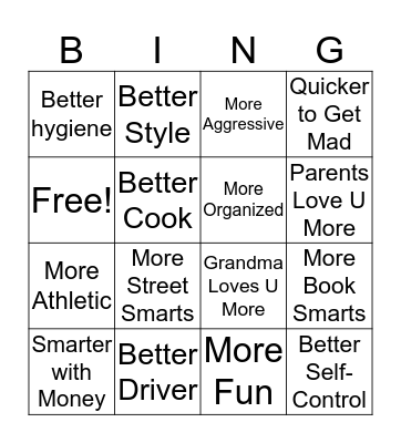 Sibling Rivalry Bingo Card