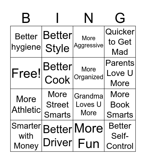 Sibling Rivalry Bingo Card