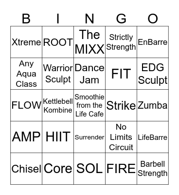 Group Fitness Bingo Card
