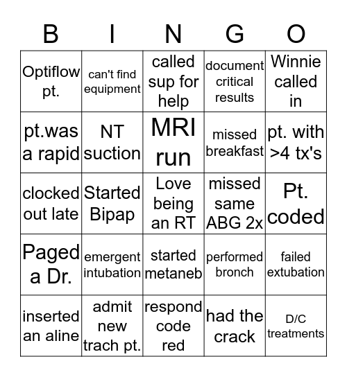 RT Bingo Card