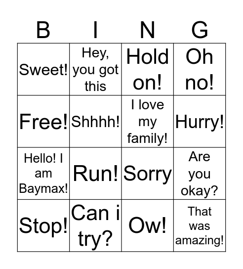 BIG HERO 6 Bingo Card