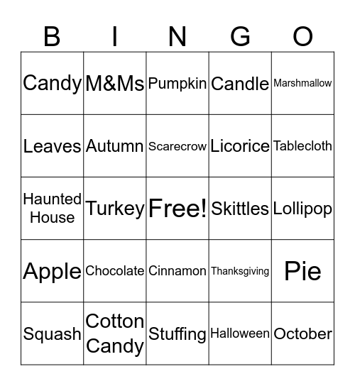 October BINGO! Bingo Card