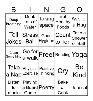 Coping Skills Bingo Card