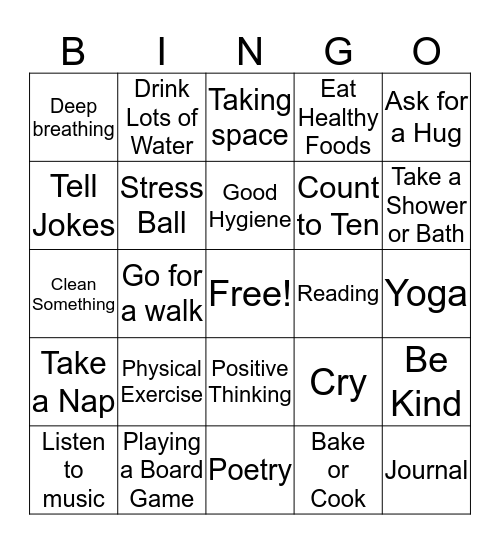 Coping Skills Bingo Card