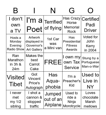 Thomas Bingo Card
