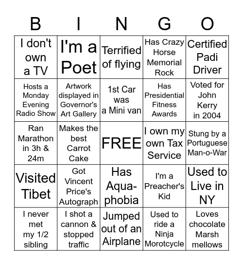 Thomas Bingo Card