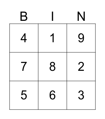 Number Bingo Card