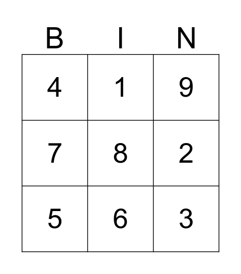 Number Bingo Card