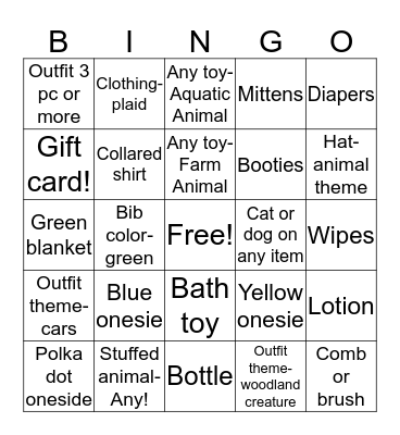 Baby Shower Gift Bingo v2 Bingo Card