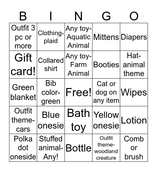 Baby Shower Gift Bingo v2 Bingo Card