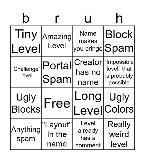 Recent Level Bingo Card