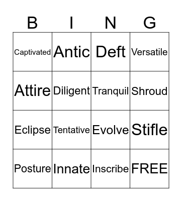 Lesson 5  Bingo Card