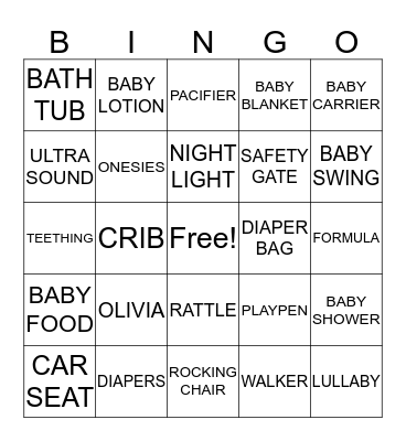 BABY OLIVIA  Bingo Card