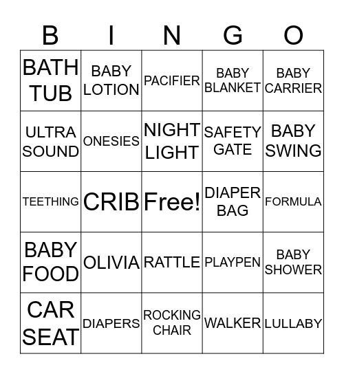 BABY OLIVIA  Bingo Card