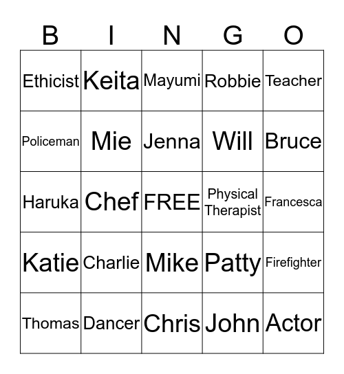 Spy Bingo Card