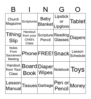Church Bag Bingo Card