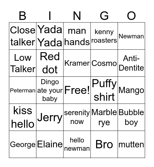 Seinfeld Bingo Card