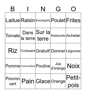 Les Aliments! Bingo Card