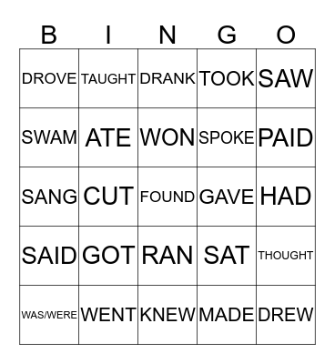 IRREGULAR VERBS BINGO Card