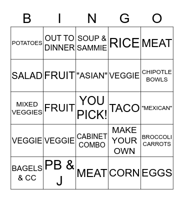 McCluskey Meals Bingo Card