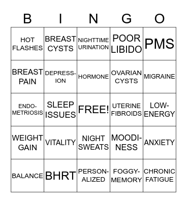 Bio-Identical Hormone Replacement Therapy Bingo Card